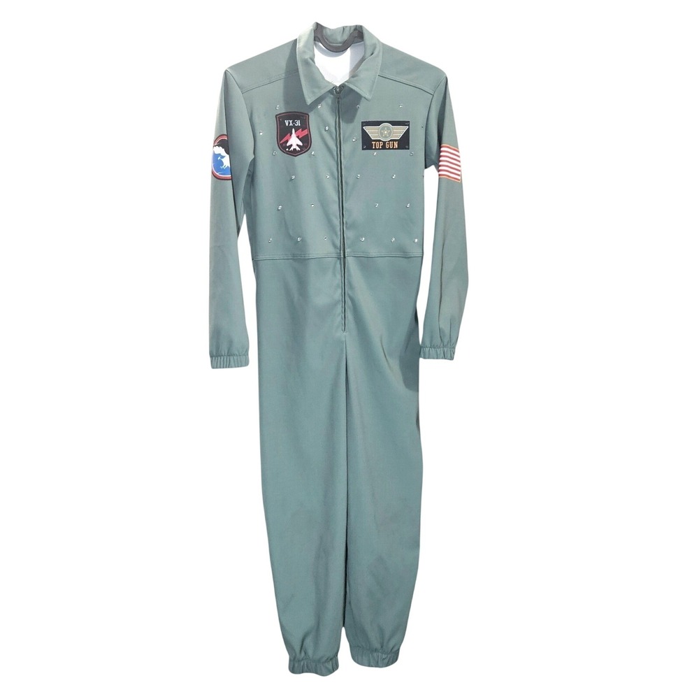 Top Gun Maverick Flight Suit Costume Girls 10C Dance Green Air Force Halloween